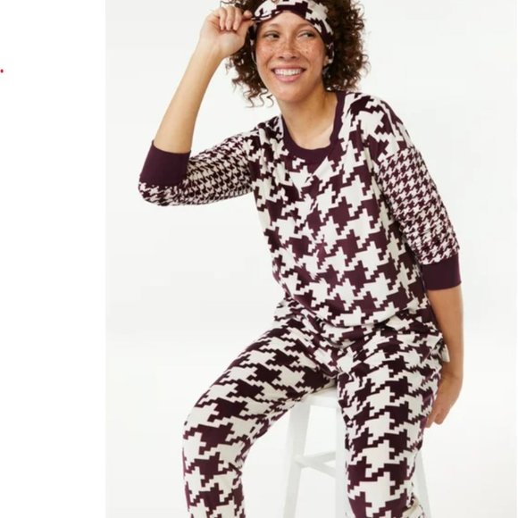Joyspun Other - NEW Purple Houndstooth Print Sz Medium Soft Velour 3 Pc Pajama Lounge Set